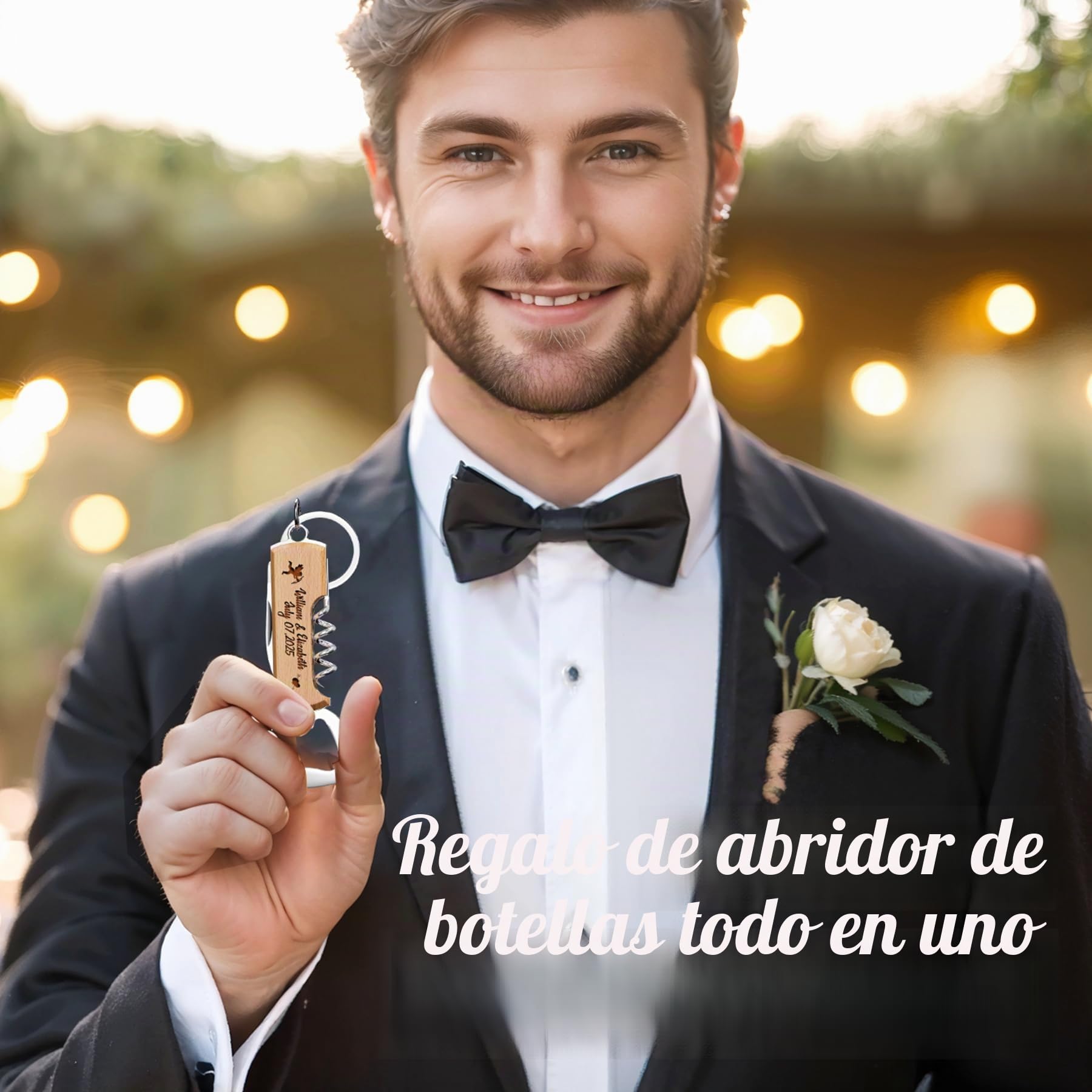 30 Piezas Abrebotellas Multifuncionales de Madera Personalizados, Regalos con Grabado para Bodas, Cumpleaños y Eventos - Llaveros Únicos para Invitados