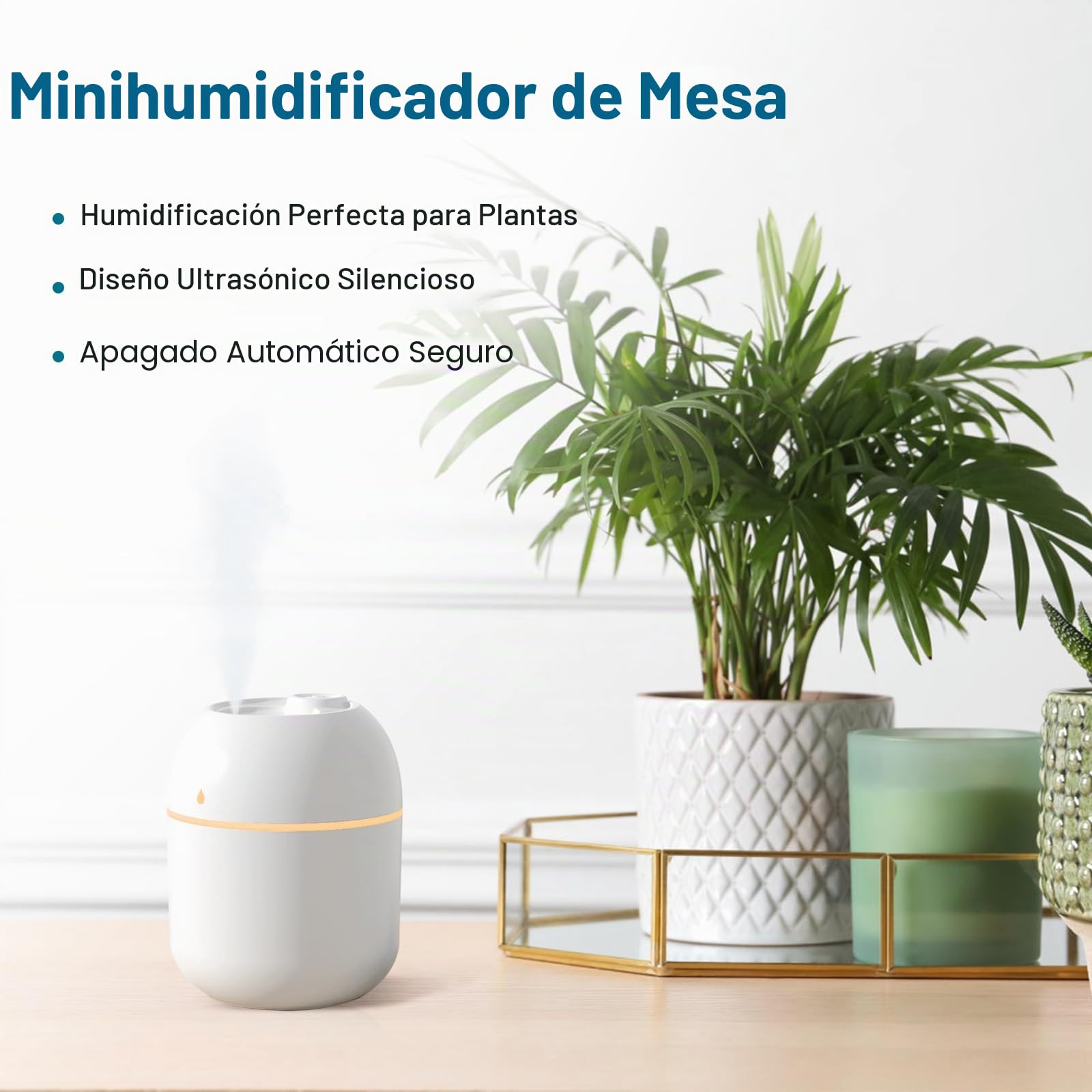 Humidificador portátil pequeño, humidificador personal USB de escritorio para coche, oficina, dormitorio, apagado automático, 2 modos de niebla, súper silencioso (220 ml, blanco)