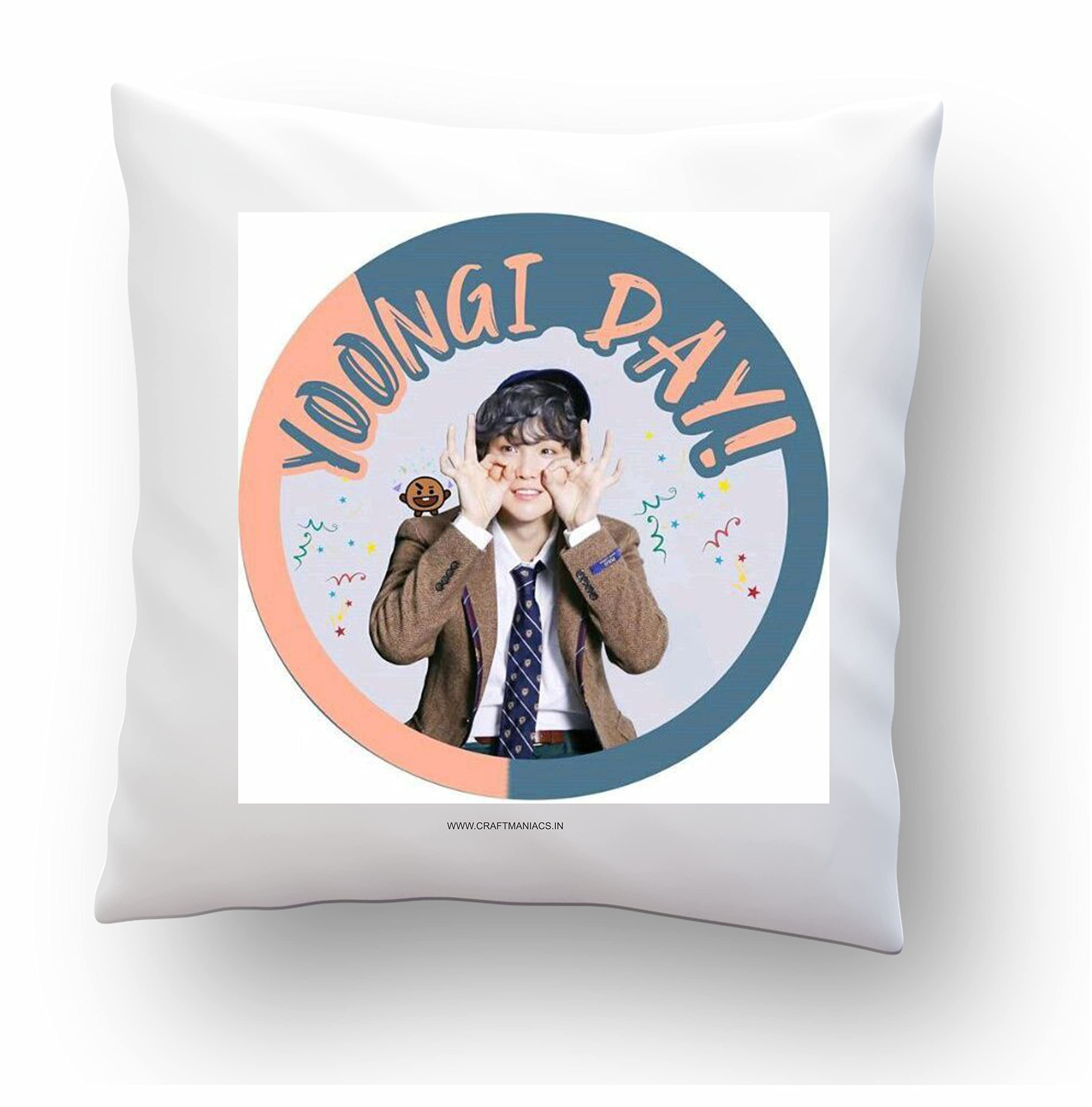 CRAFT MANIACS BTS YOONGI Party Theme 16 * 16 INCHES Pillow with Filler UBER Cool BTS Merch for Army