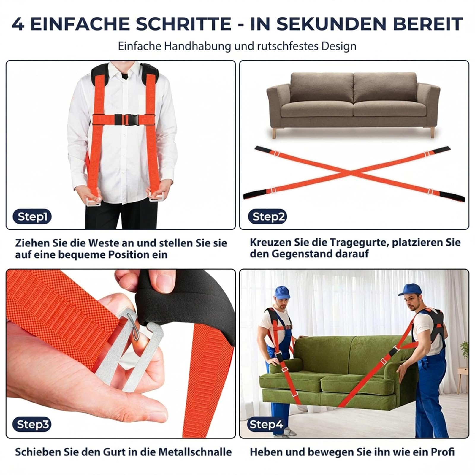 Ytonet Tragegurte Umzug 2 Personen, Möbeltragegurte Tragegurte | Tragegurte mit Gepolsterter Rückenstütze für Haushaltsgeräte, Matratzen und Schwere Gegenstände bis 360 KG, 3.4 M Lang