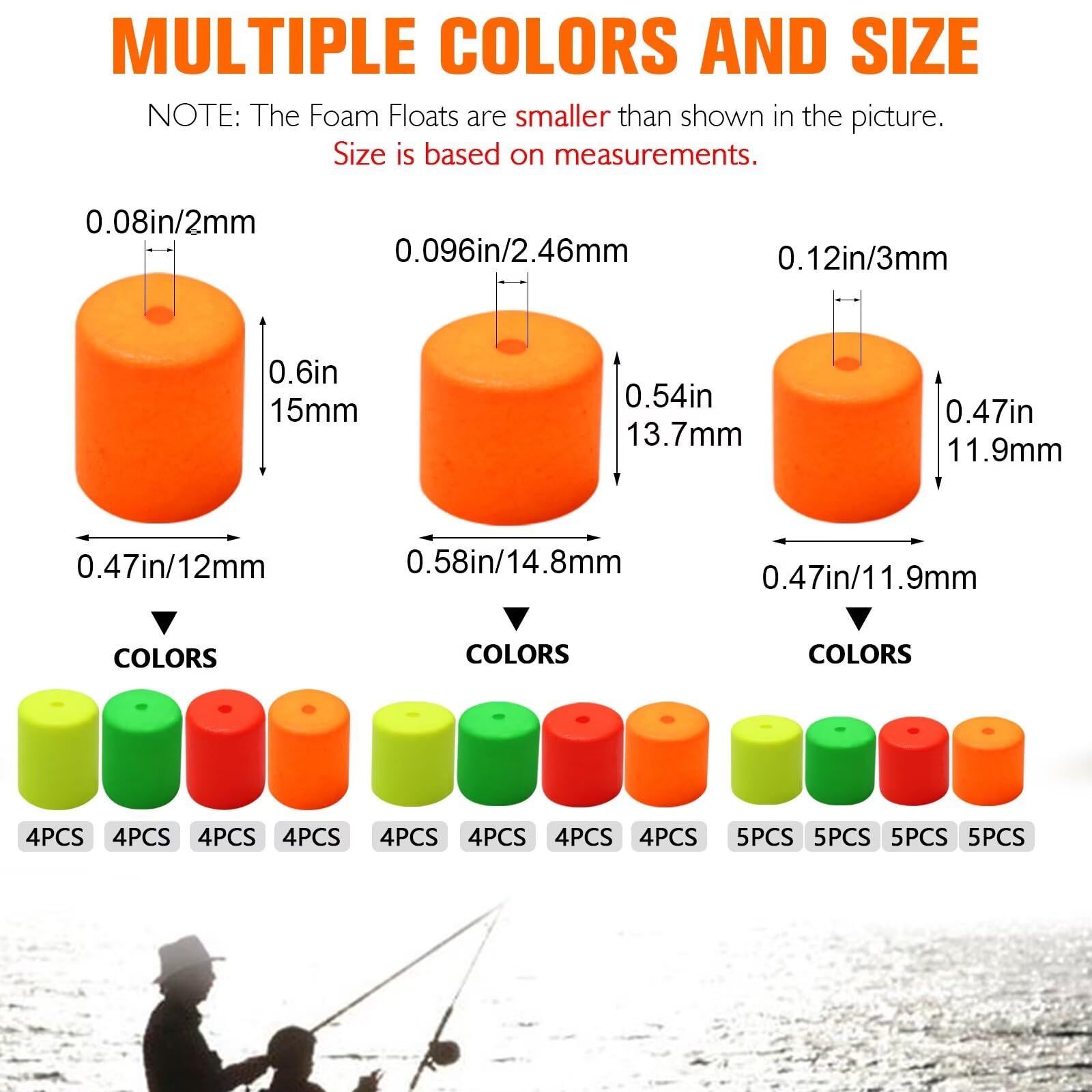 Dovesun 52pcs Foam Floats Pompano Rigs Fishing Rig Floats Fly Fishing Floats Bright Color Round, Bullet, Cylindrical, Spin - Image 3