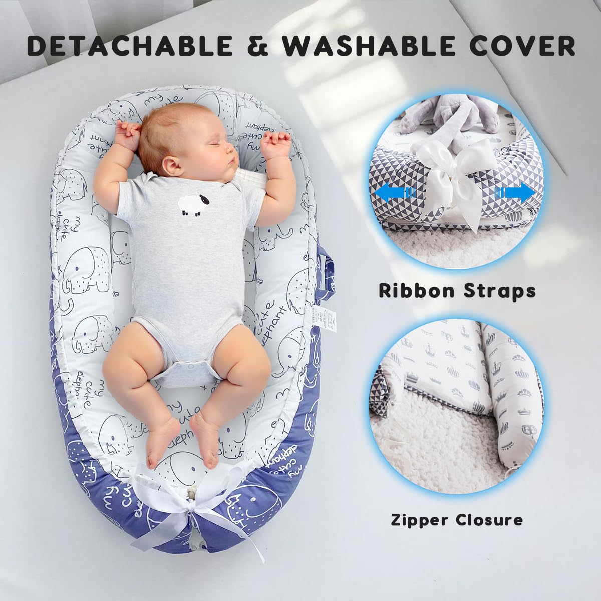 SONARIN Portatile Riduttore Lettino Neonato,88 x 53 cm Baby Nest Nido Neonati Riduttore Culla da Viaggio per Bambini, con100% Cotone Copertura Reversibile Lavabile(Coniglietto Carote)