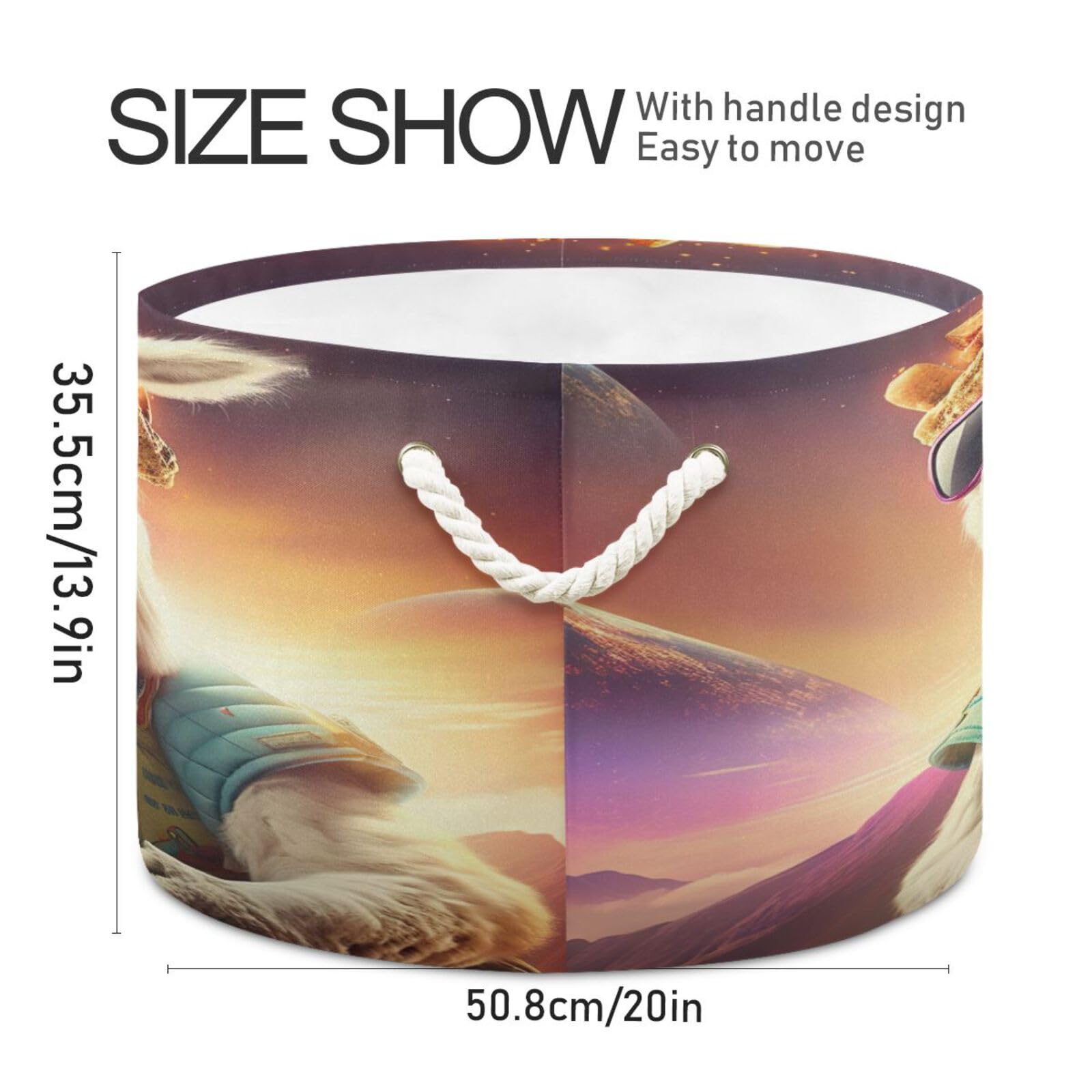 Round Space Llama Sunglasses Storage Basket Large Organizer Bin Laundry Hamper Toy Storage Basket with Handle for Nursery Clothes Toys 202b5163