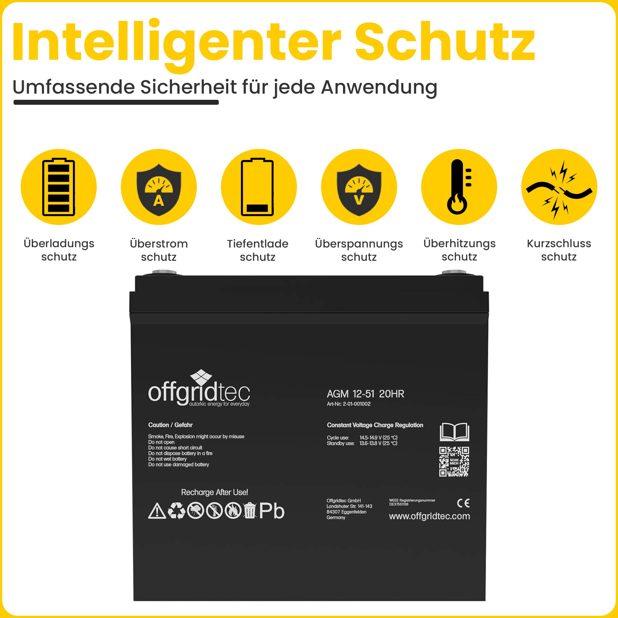 Offgridtec AGM Solar Batería para aplicaciones cíclicas, 51 Ah/12 V, 001002