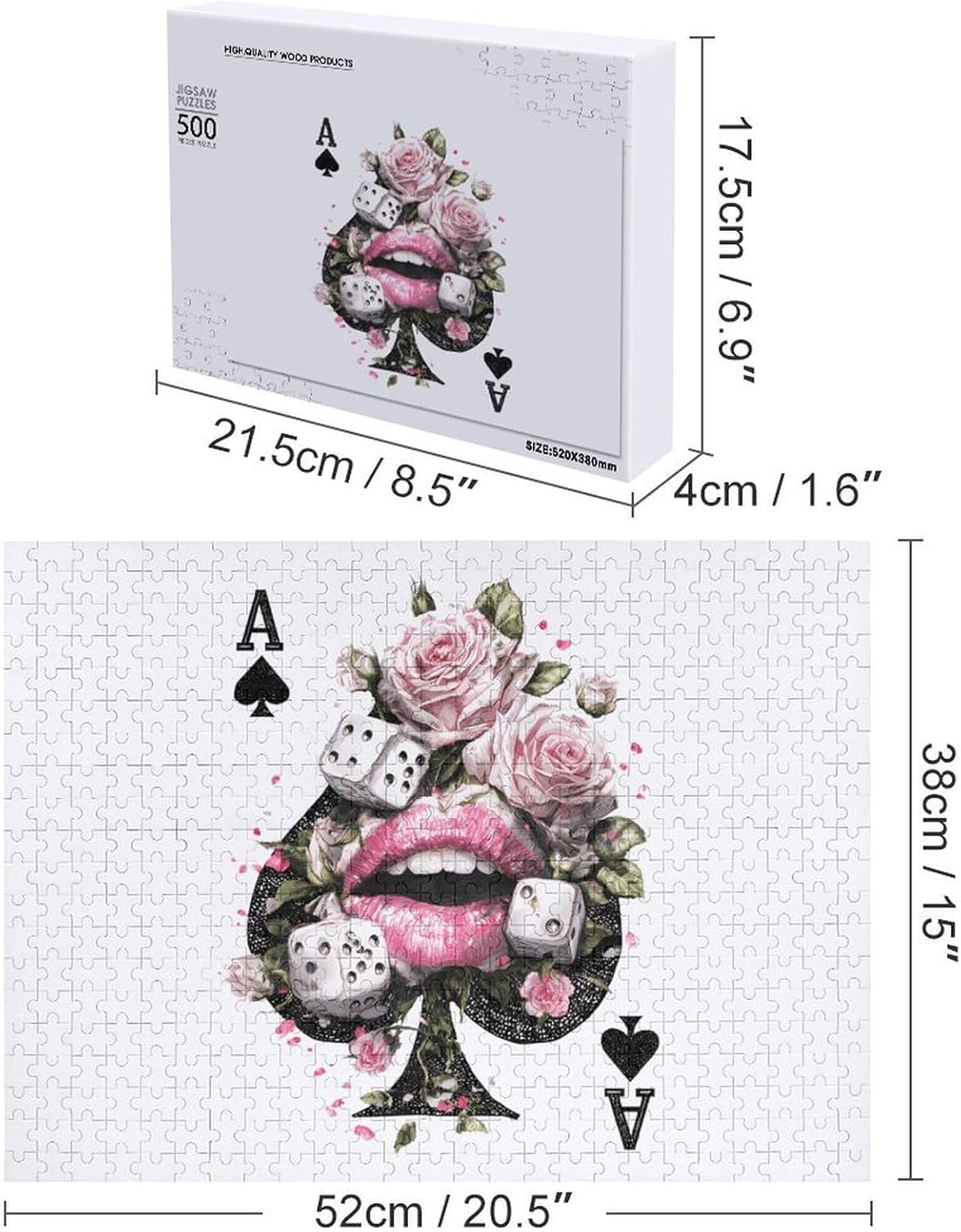 Acees Playing Card Poker Puzzles for Adults 500 PCS Wooden Jigsaw Puzzle Wall Decor Christmas