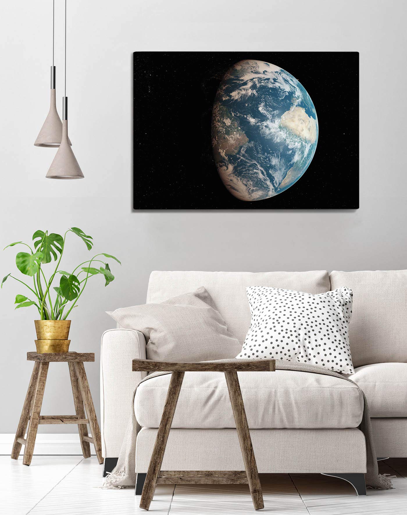Panorama Lienzo Tierra Desde el Espacio 100x70cm - Bastidor Incluido - Cuadros Decorativos para Salón - Decoración Moderna