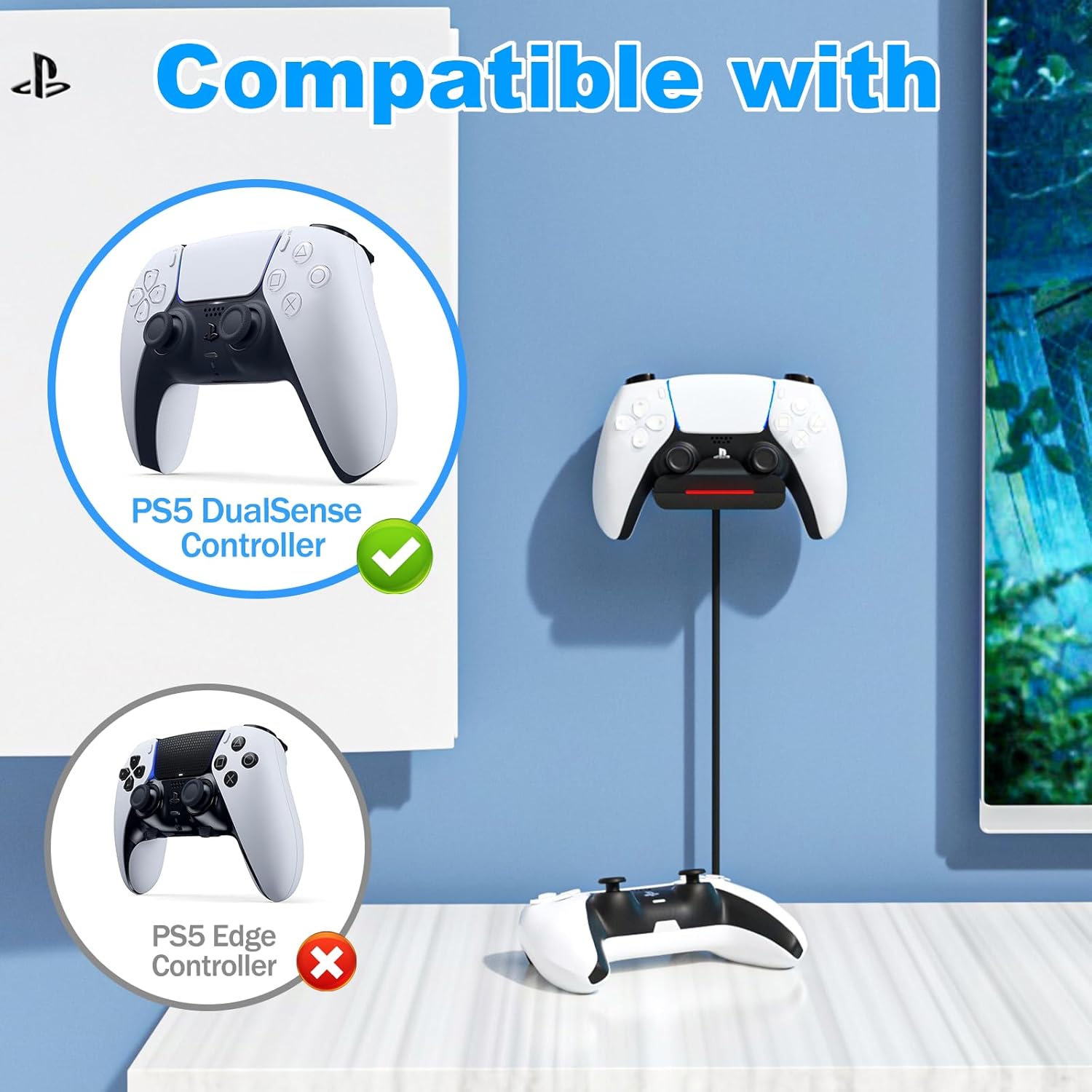 REEYEAR PS5 Controller Wall Mount Charger Dock with 3.3Ft Cord,Charging Station Holder fits for Midnight Black PS5 Pro Wireless Controller with LED Indicators Fast Charging Speed Cable, 2 Pack - Image 4