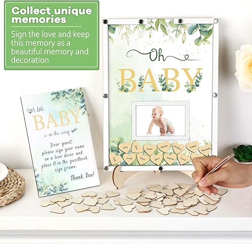 Miniatura 4 de 64 piezas de libro de invitados de baby shower con vegetación alternativa para 60 invitados, regalos de baby shower, libro de visitas, decoración de