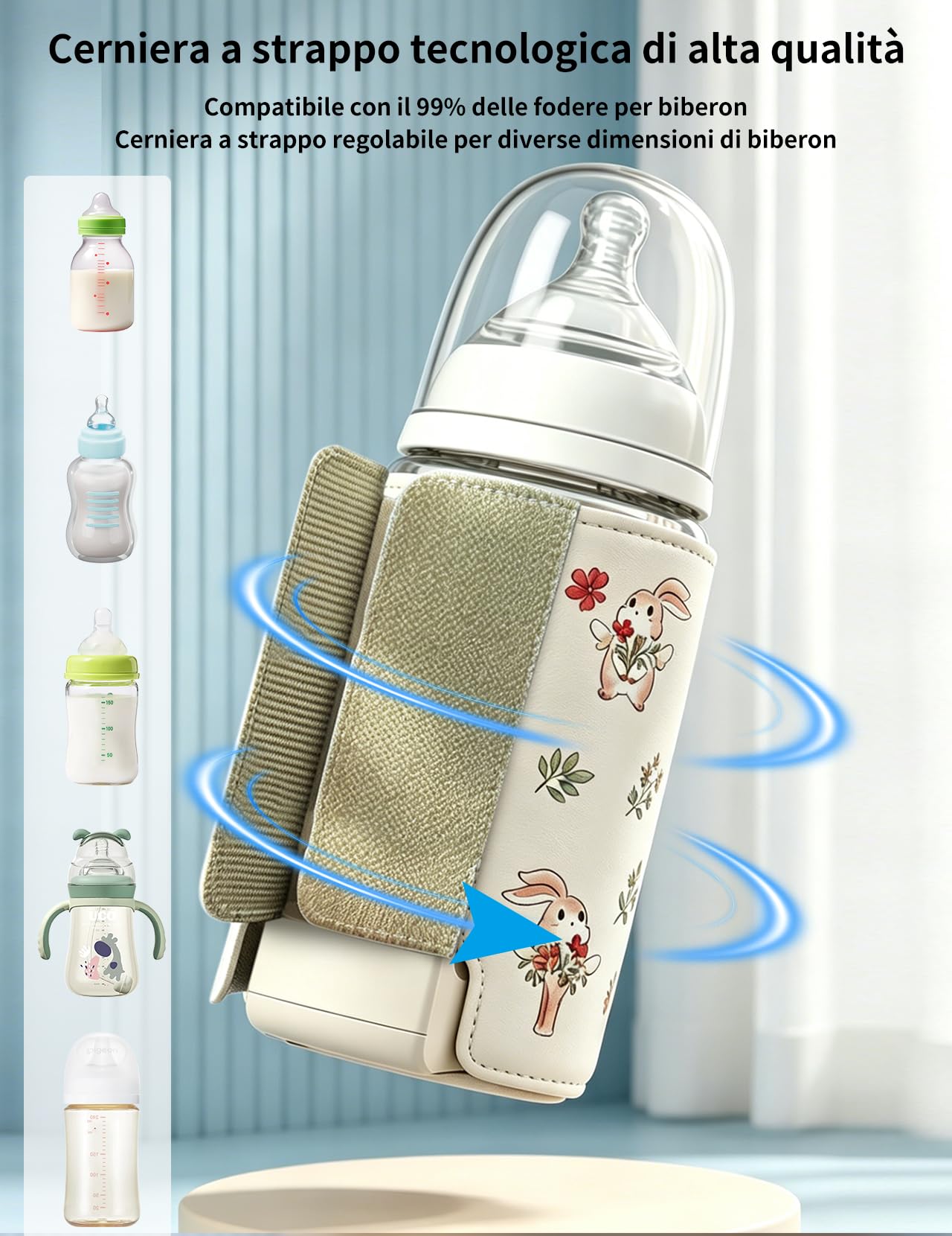 Scaldabiberon per bambini, con batteria da 8000 mAh, 6 livelli di temperatura da 38 a 50 °C, indicatore LED e luce notturna, portatile, funzione di ricarica USB, per viaggi e casa (beige)