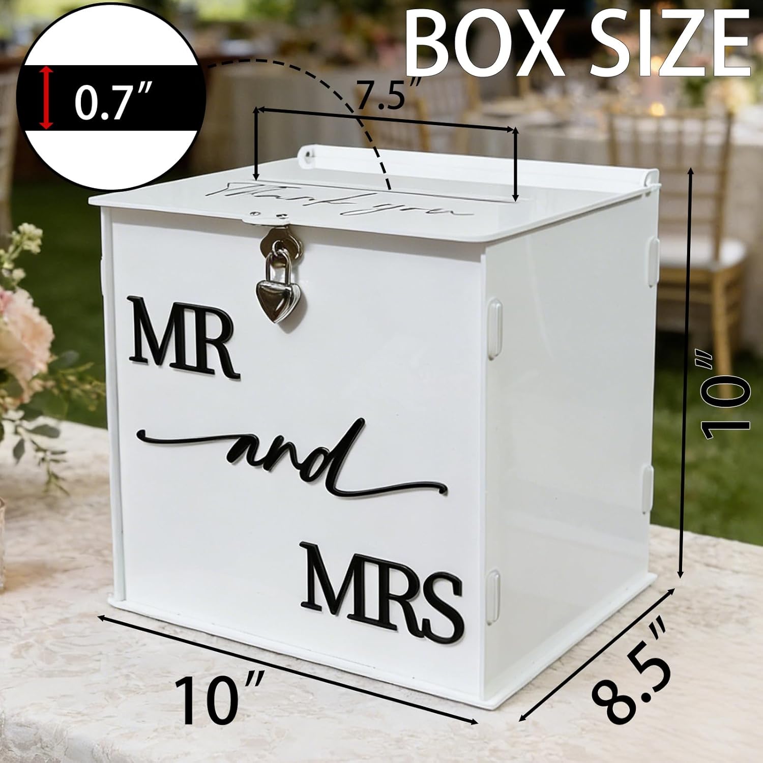 White Acrylic Card Box with Lock, DIY Wedding Card Boxes for Reception with Mr and Mrs 3D Pop Out Text, Envelope Money Gift Cards Box for Party Wedding Engagement Bridal Shower Table Decor