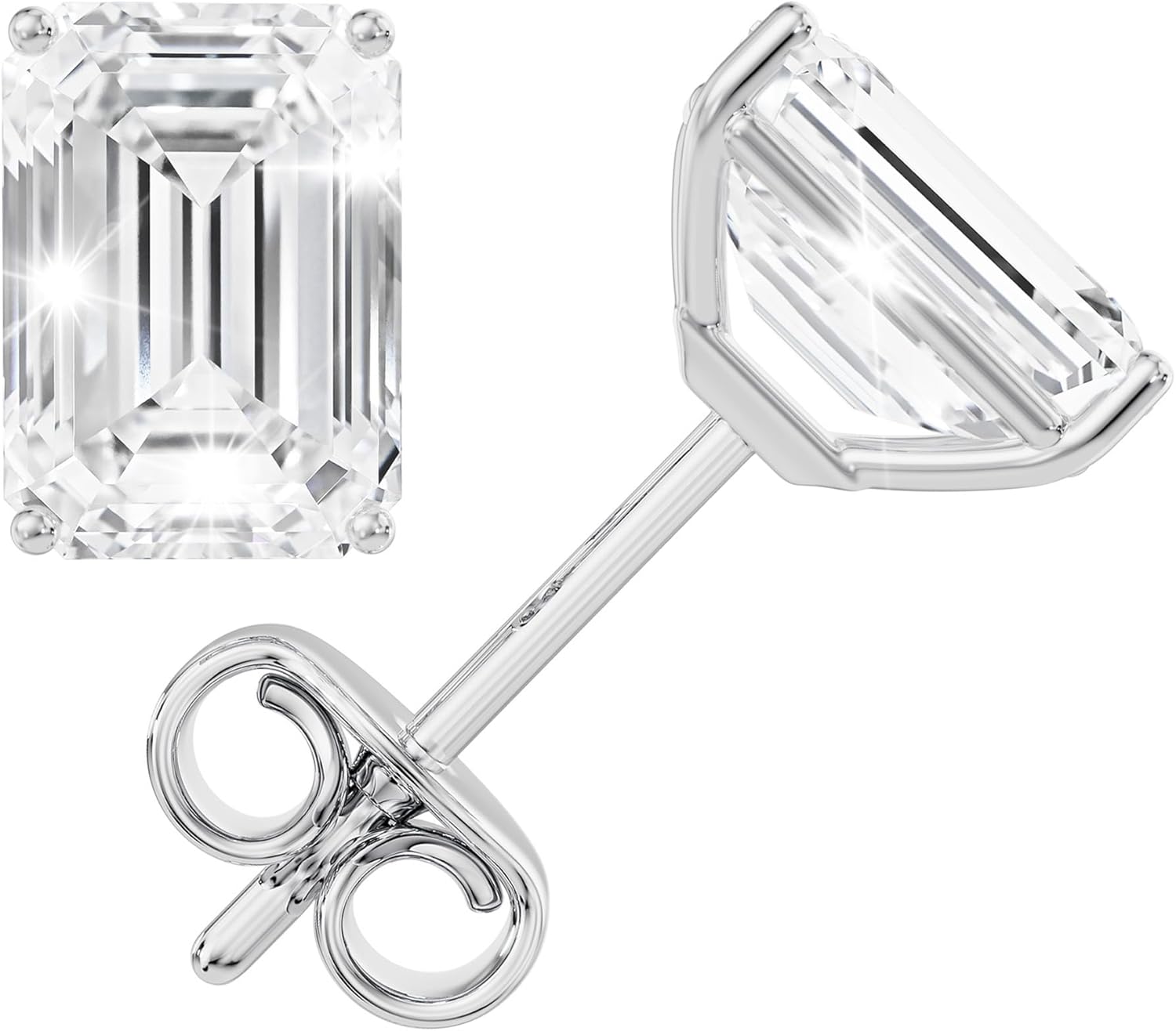 Moissanite Stud Earrings, 0.5ct-3ct D Color VVS1 Clarity Moissanite 14K White Gold Plated Sterling Silver Imitation Diamond Push Back Earrings For Women