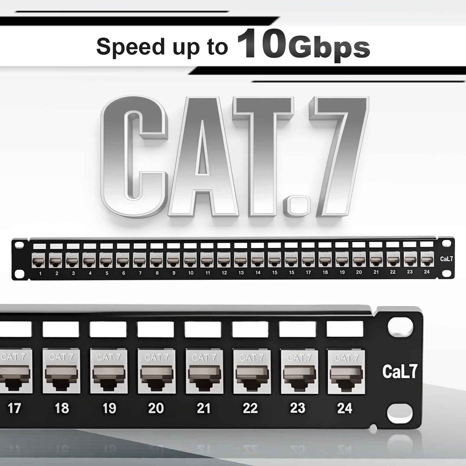 Panneau de brassage 24 ports CAT7 1 U 19" - Montage en rack - Blindé - Compatible avec les modules Keystone (CAT5/CAT6/CAT7/CAT8) - Pour réseau 10 Gbit/s - 600 MHz - Noir - Boîtier vide à