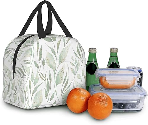 Miniatura 6 de DADABULIU Lonchera térmica con hojas de acuarela en colores pastel para adultos, niños, niñas, mujeres, trabajo, oficina, escuela, picnic, playa,