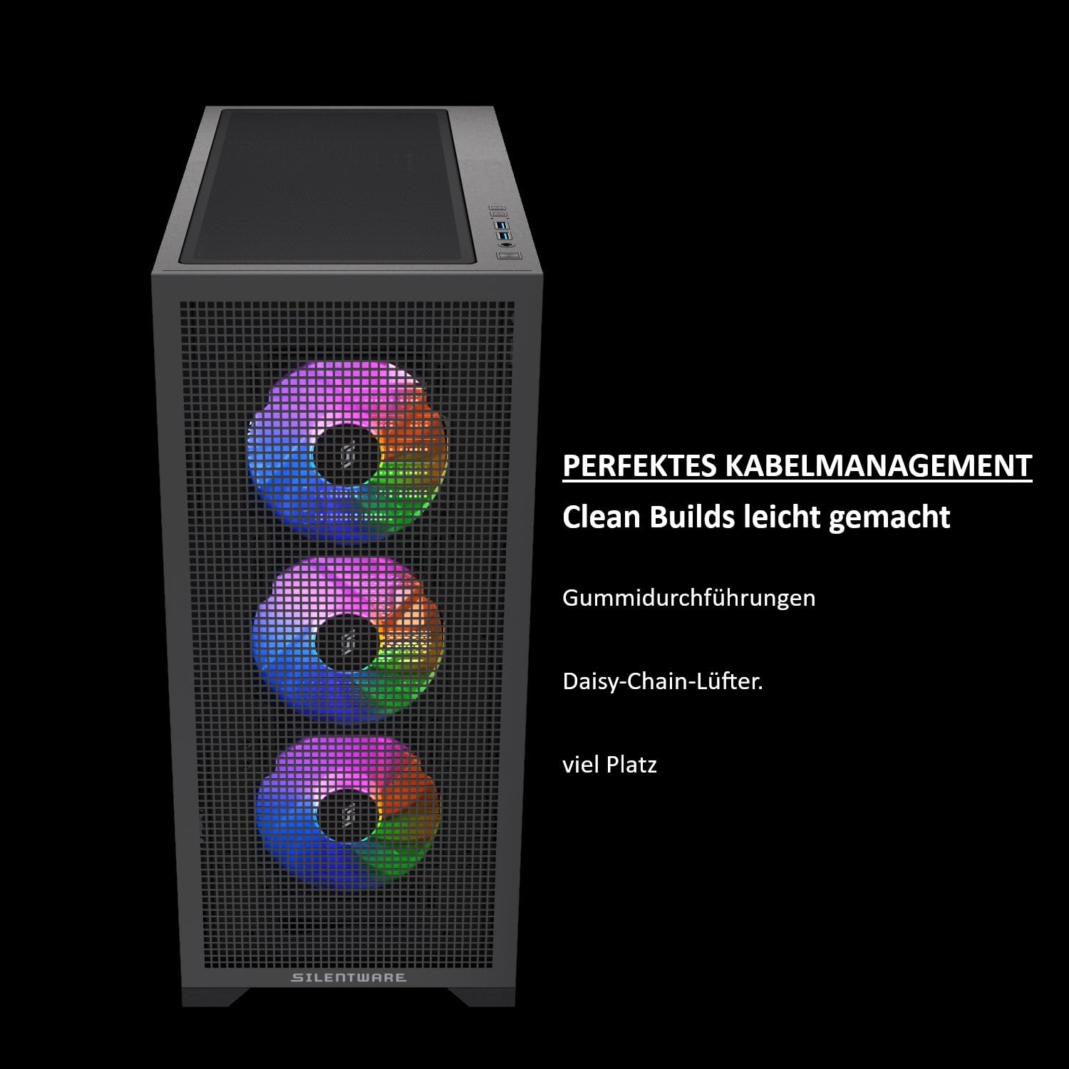 Core 100 A-RGB obudowa PC, ATX Mid-Tower, 4 x wentylator A-RGB PWM 120 mm, przód z siateczki, część boczna ze szkła hartowanego, czarna