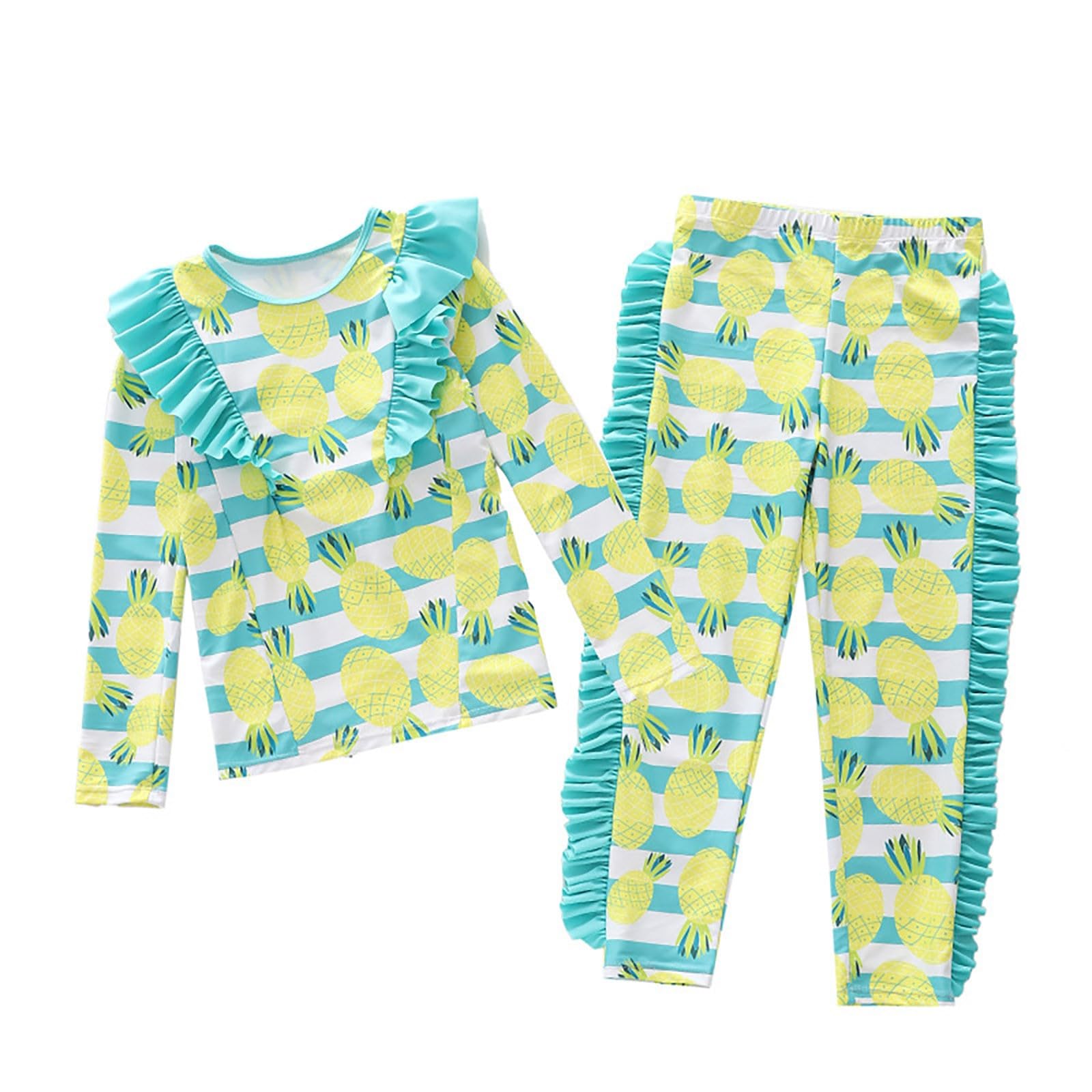 Generisch Traje de baño de verano para niña con mangas largas y dobladillo con volante, protección solar para niños pequeños hasta escolares