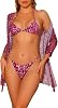 Women's Leopard Print Halter Bikini Set 3 Piece Lace Up Swimsuit with Mesh Cover Up