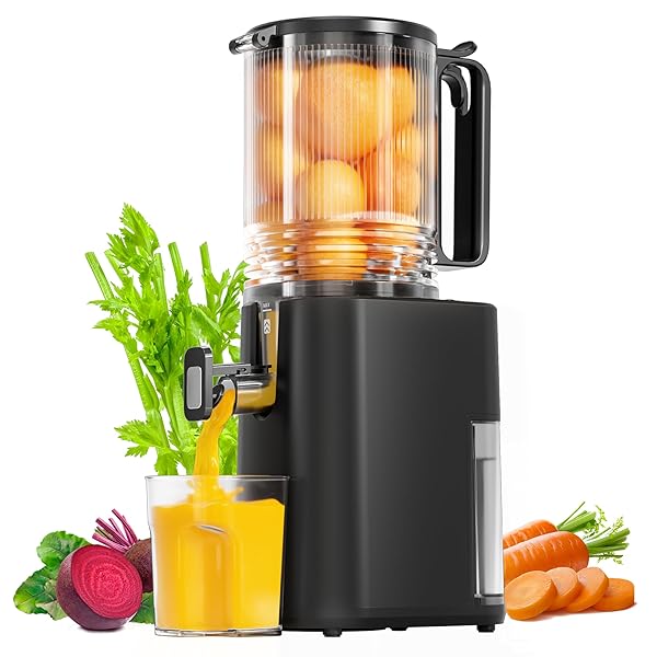 Cold Press Juicer, 5.5inch Wide Feed Chute Juicer Machine, Slow Masticating Juicer for Whole Vegetables & Fruits, Black