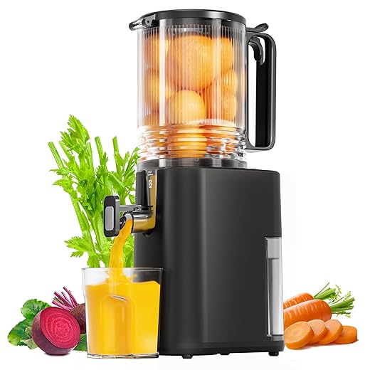 Cold Press Juicer, 5.5inch Wide Feed Chute Juicer Machine, Slow Masticating Juicer for Whole Vegetables & Fruits, Black