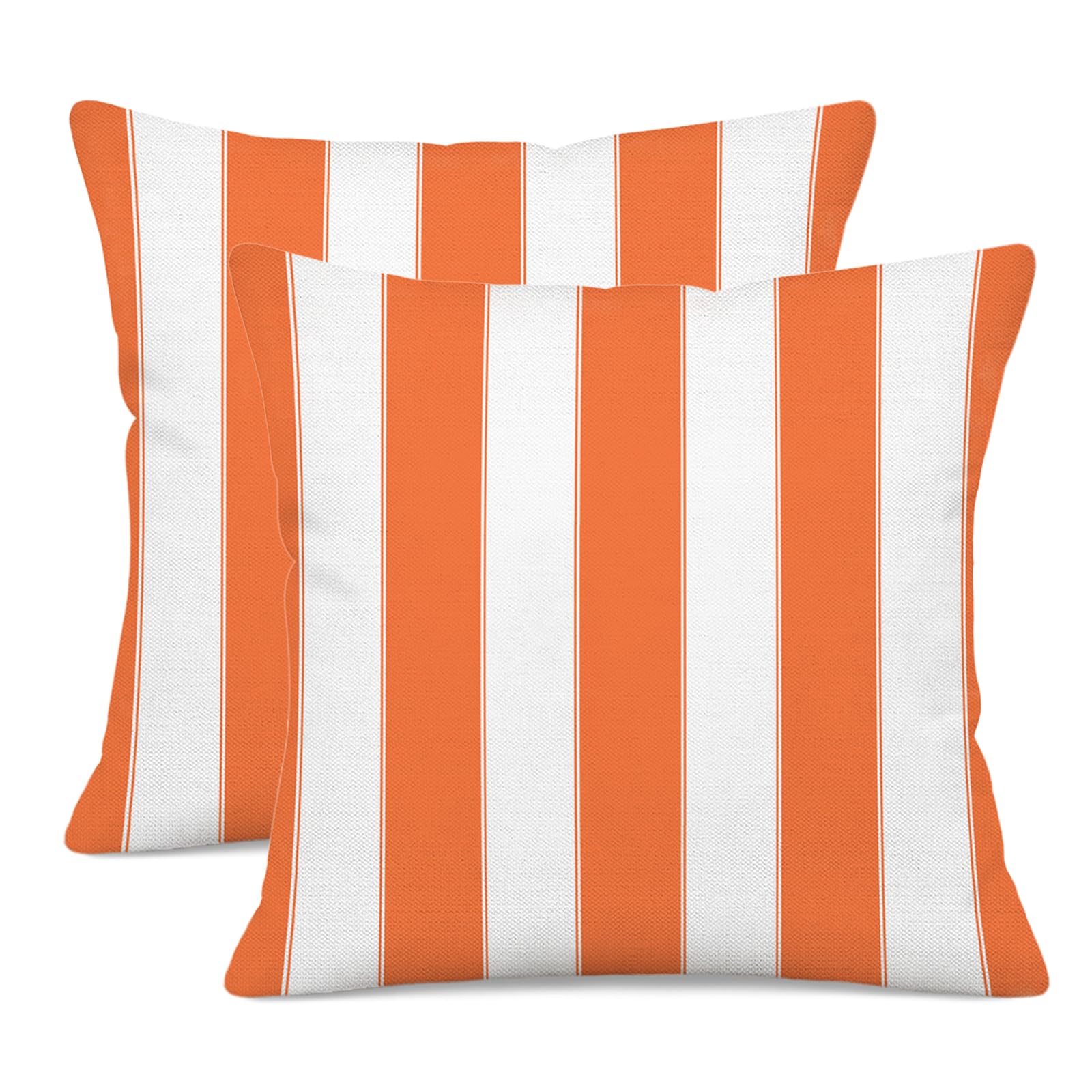 UZFNY Striped Linen Throw Pillow Covers 16x16 Inch Set of 2 Orange and White Decorative Pillowcases for Sofa