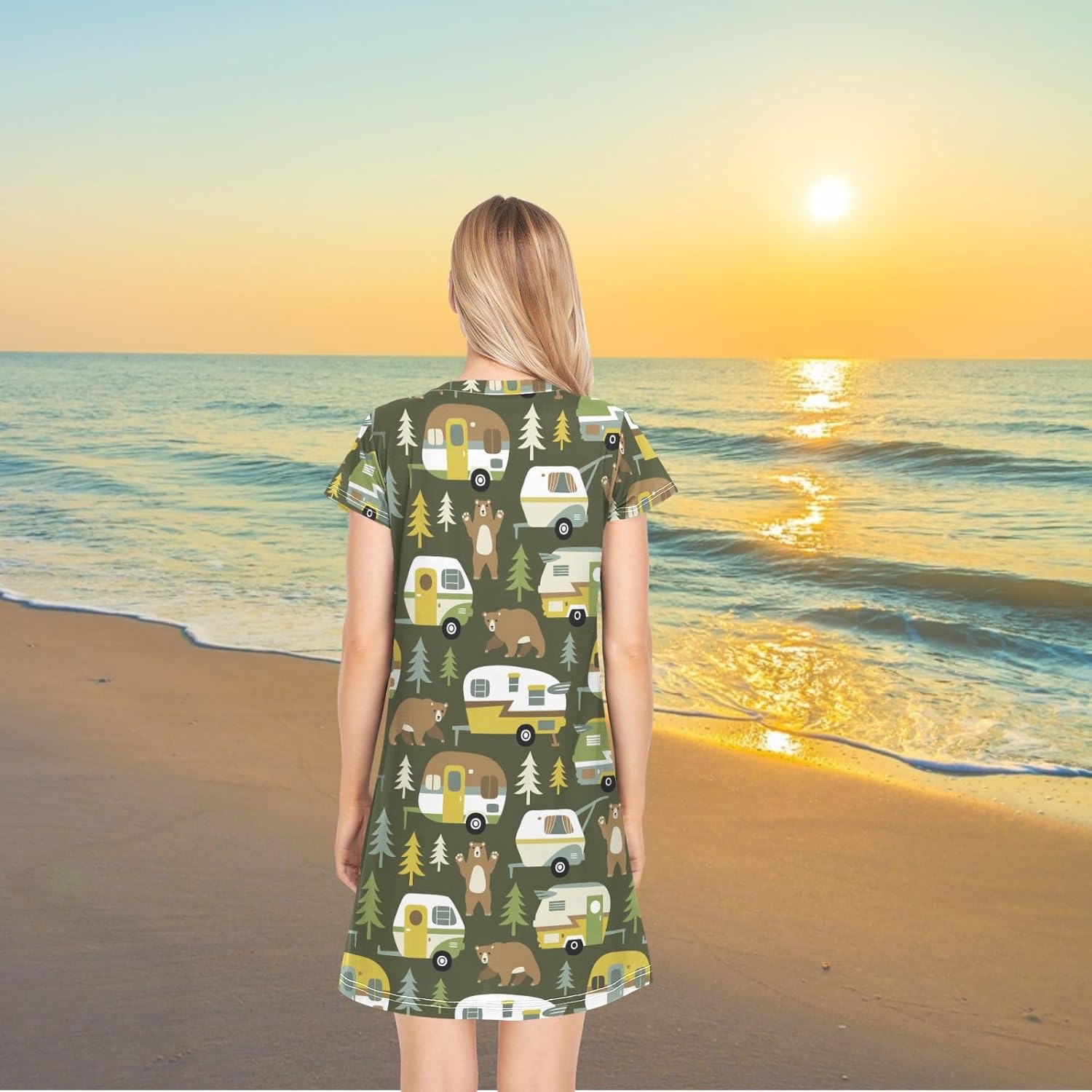 Daily Beautiful Chic Pattern Women's Girls Comfy Nightgown Short Sleeve Nightshirts Loose Loungewear PJ Dress S-XXL - Image 4