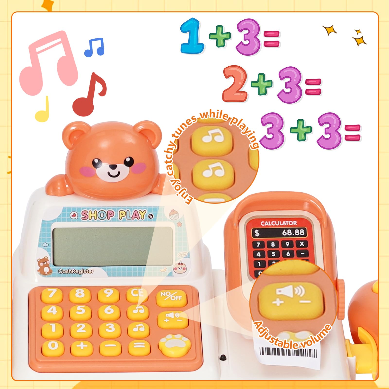 Caisse enregistreuse de Jeu pour Enfants, Mini Caisse enregistreuse Enfants avec Panier à provisions, Caisse enregistreuse Jouet 25 pièces, Accessoires de Magasin Jeu de rôle pour Enfants