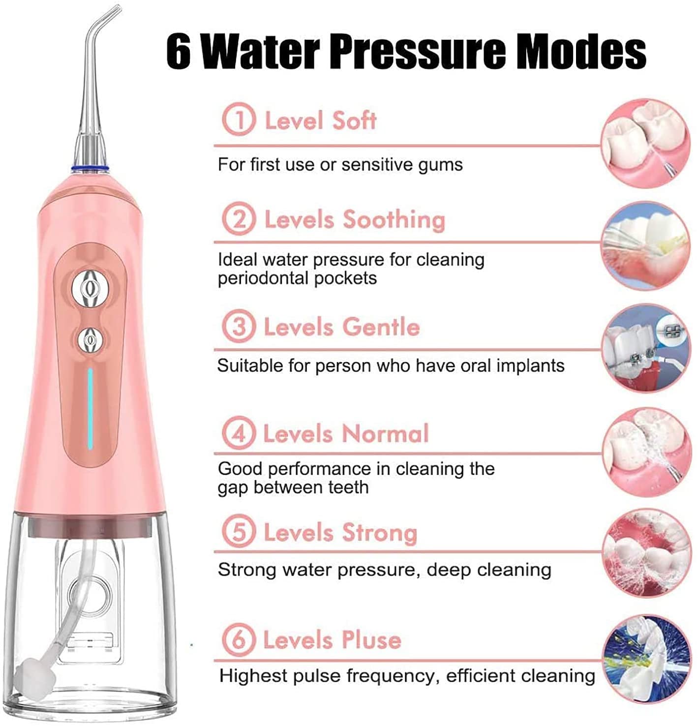 Hydropulseur, Réservoir d'eau portable de 320 ml et 6 modes rechargeables 4
