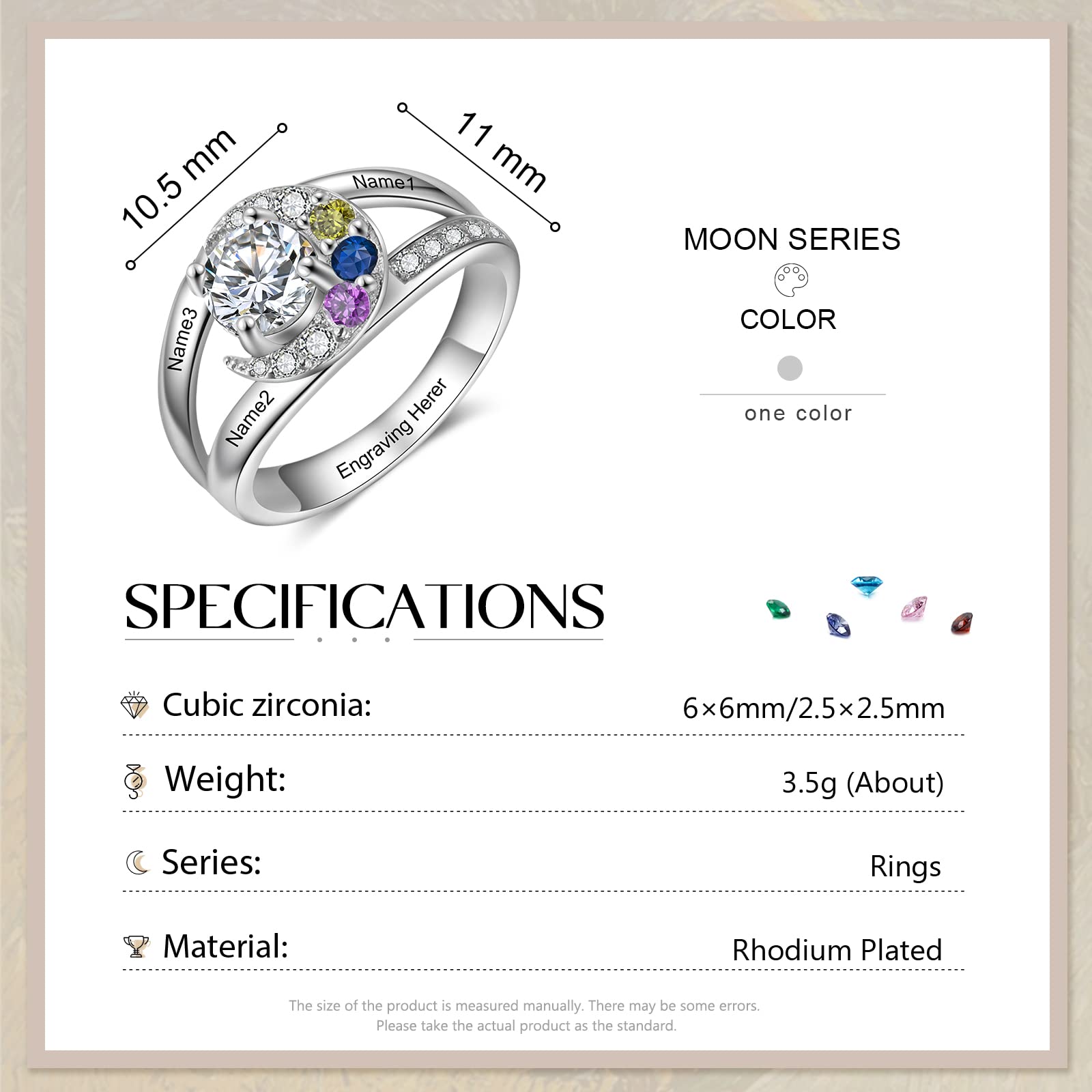 Lam Hub Fong Personalisierter Silber 925 Damen Ringe mit 2-4 Namen eingraviert Ringe mit 12 Geburtssteinen Versprechen Ringe Personalisierter Ringe für Sie (3stone8#