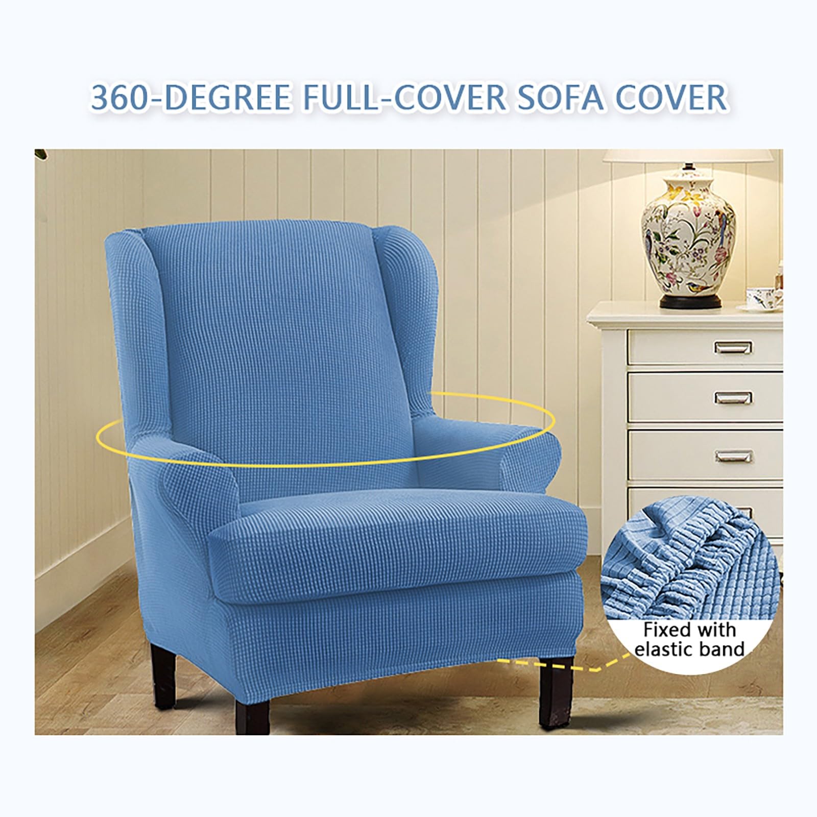 Housse de fauteuil à oreilles extensible vert menthe, amovible et lavable, protection de fauteuil pour salon et chambre à coucher, couleur unie