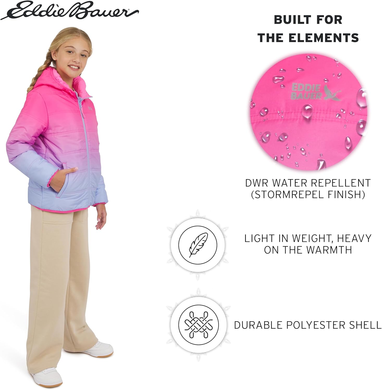Eddie Bauer Girls' Deer Harbor Reversible Faux Fur Lined Insulated Puffer Jacket - Image 5