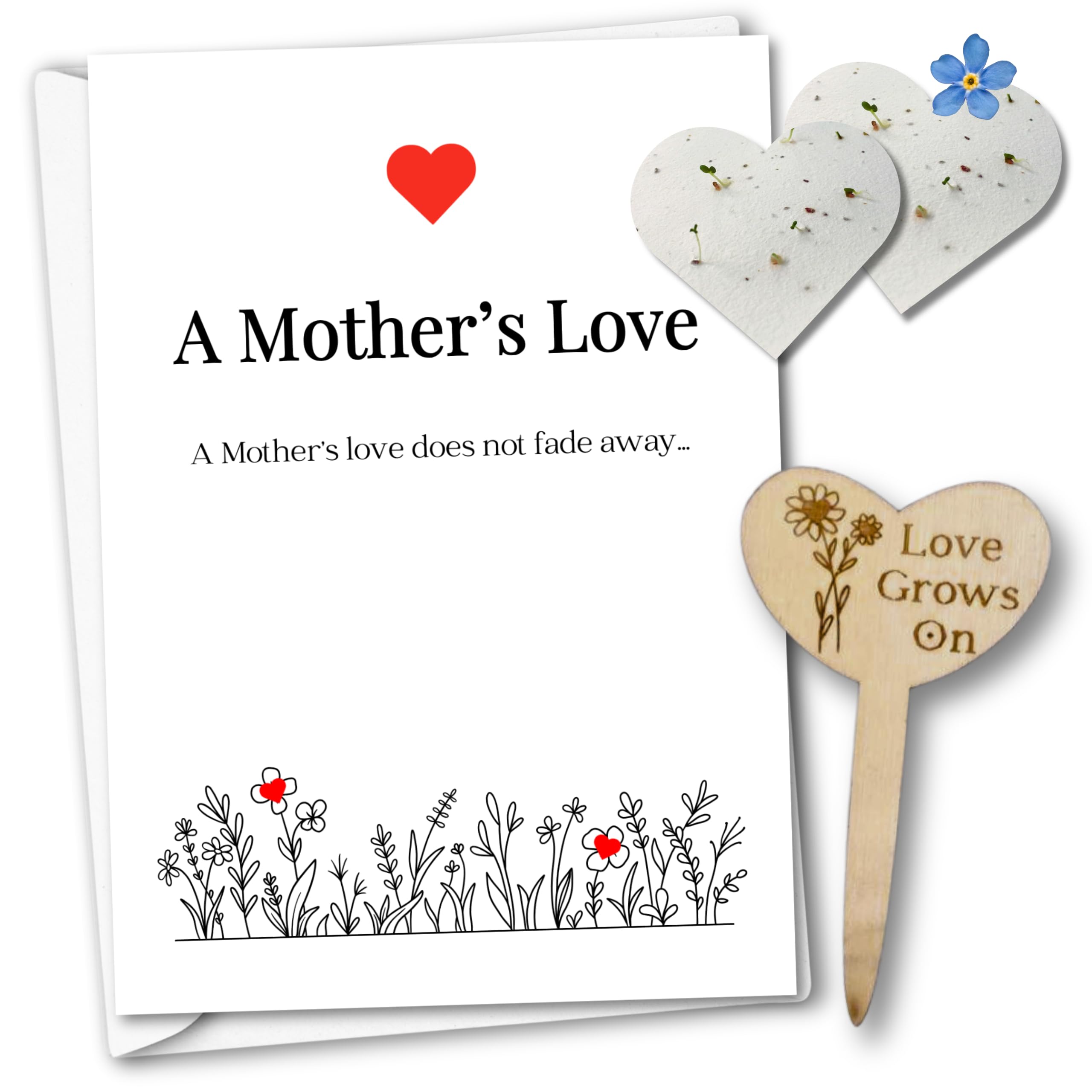 Sympathy Gift for Loss of Mum: Memorial Card & Seed Hearts with ‘Love Grows On’ Wooden Marker | Bereavement Gift for Loss of Mother | Mother's Day in Heaven | Mum Remembrance Condolences Set | Giftbox