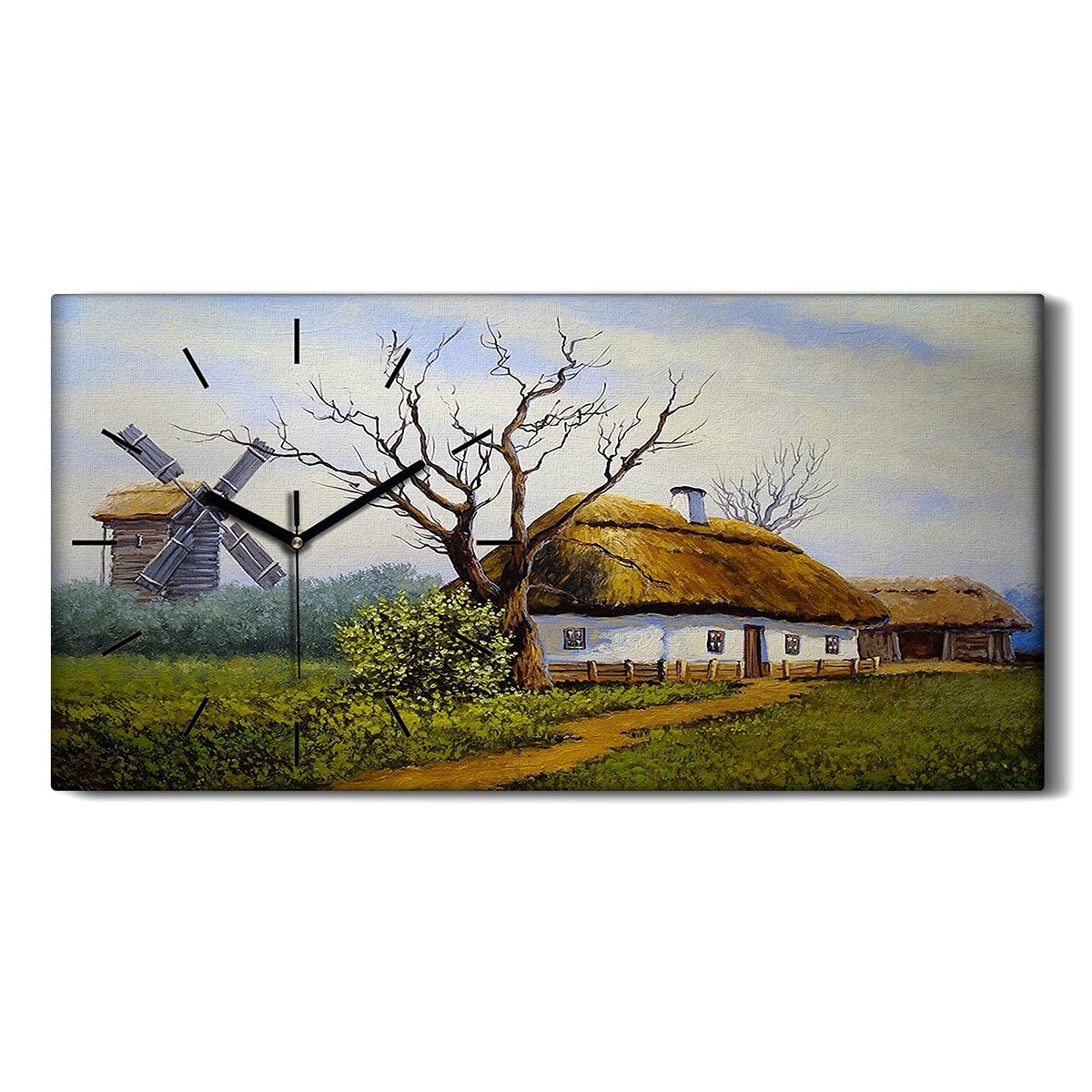 Horloge sur toile salon et chambre motif paysage campagne