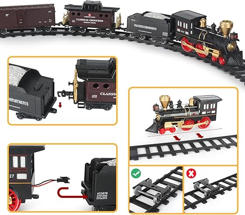 Miniatura 3 de Juego de tren para niños, juego de tren a control remoto con pistas, motor de locomotora de vapor, juguete de tren eléctrico con luz de sonido de