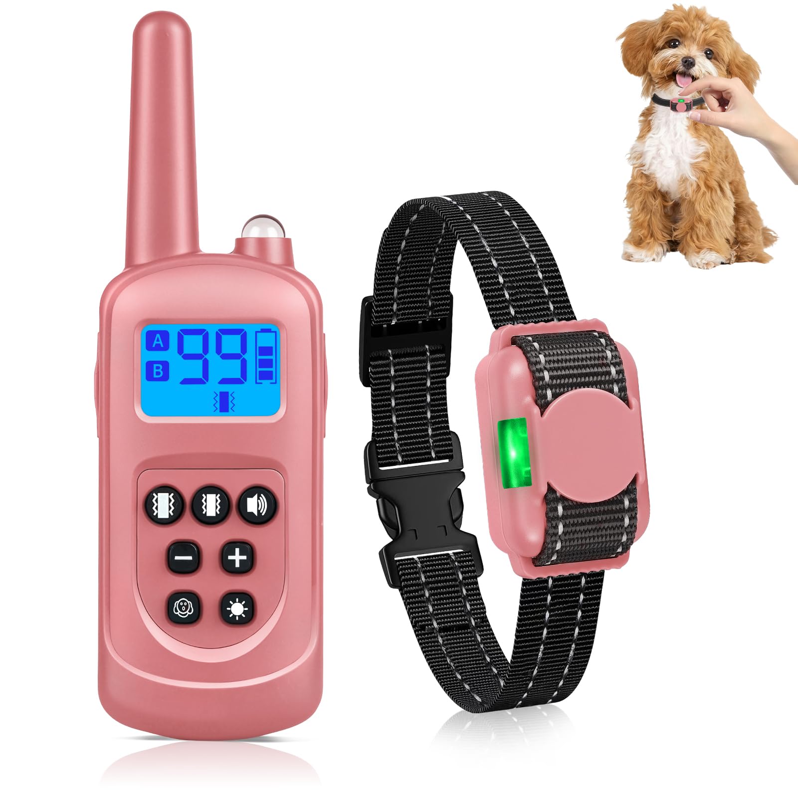 Anti Dog Barking Collars for Dogs-2000FT Dog Training Bark Collar for Small Medium Large Dogs(5-60 lbs) with Vibration&Sound&Safety Lock, Stop Dog Barking Rechargeable&Waterproof Humane (Pink)