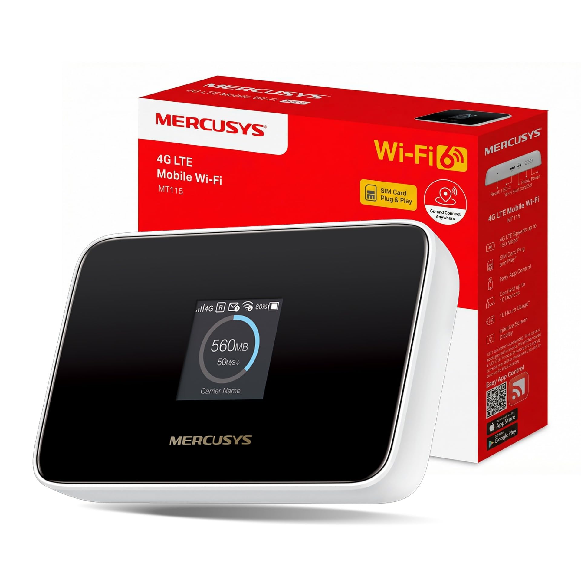 MERCUSYS MT115 Portable WiFi 6 MiFi, 4G Router with SIM Slot, AX300