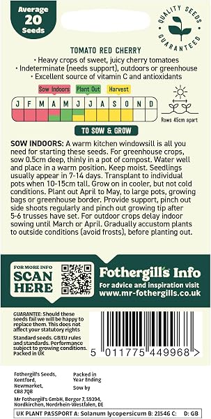 Fothergill's Oh Sow Simple, Tomato Red Cherry Vegetable Seeds, Sow: Jan–Apr - 2