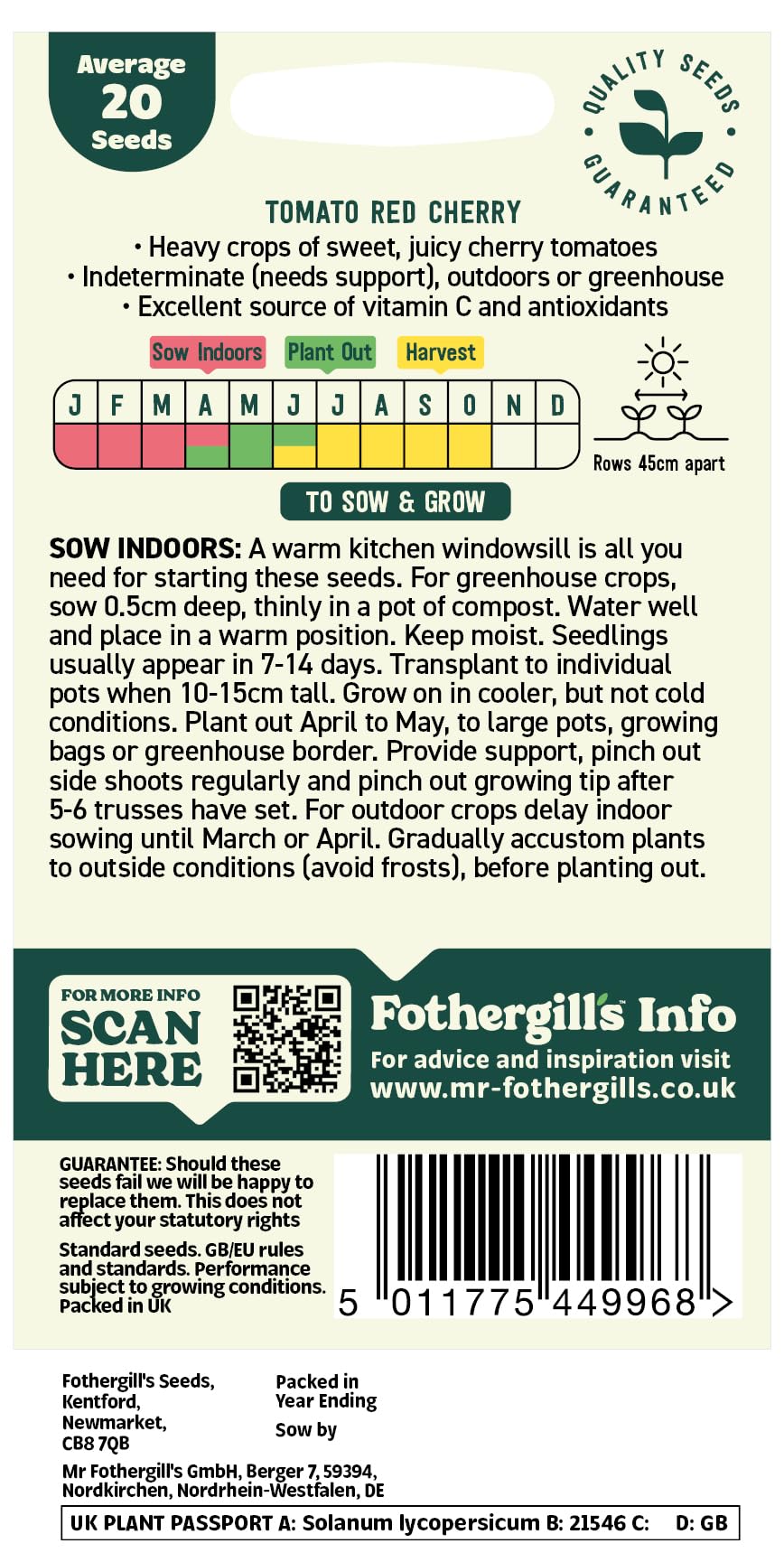 Fothergill's Oh Sow Simple, Tomato Red Cherry Vegetable Seeds, Sow: Jan–Apr — view 2