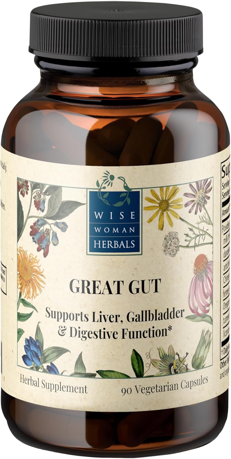 Wise Woman Herbals Great Gut (Formerly Hepacaps), Pure Non-GMO, Herbal Blend with Milk Thistle, Supports Healthy Gallbladder & Digestion, Liver Detox, Natural Cleanse, 90 Veg Caps