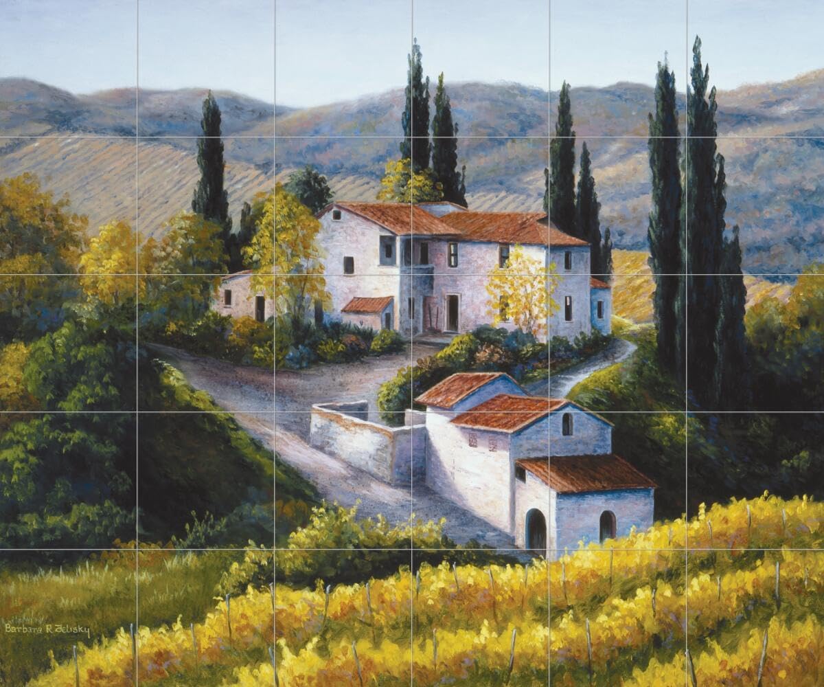 Ceramic Backsplash Tile Mural Tuscany Scene Tuscan Italian Theme Kitchen/Bathroom - Vineyard in Autumn - Barbara Felisky