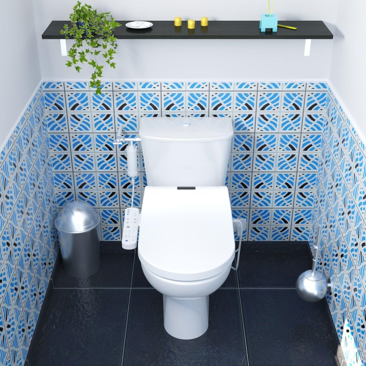 SFA - Saniseat - Abattant Déclipsable Pour WC - Lavant Et Séchant - Douchette Double Buses Et Ventilateur Air Chaud - Nettoyage Automatique - Compatible Cuvettes Standards - Made In France