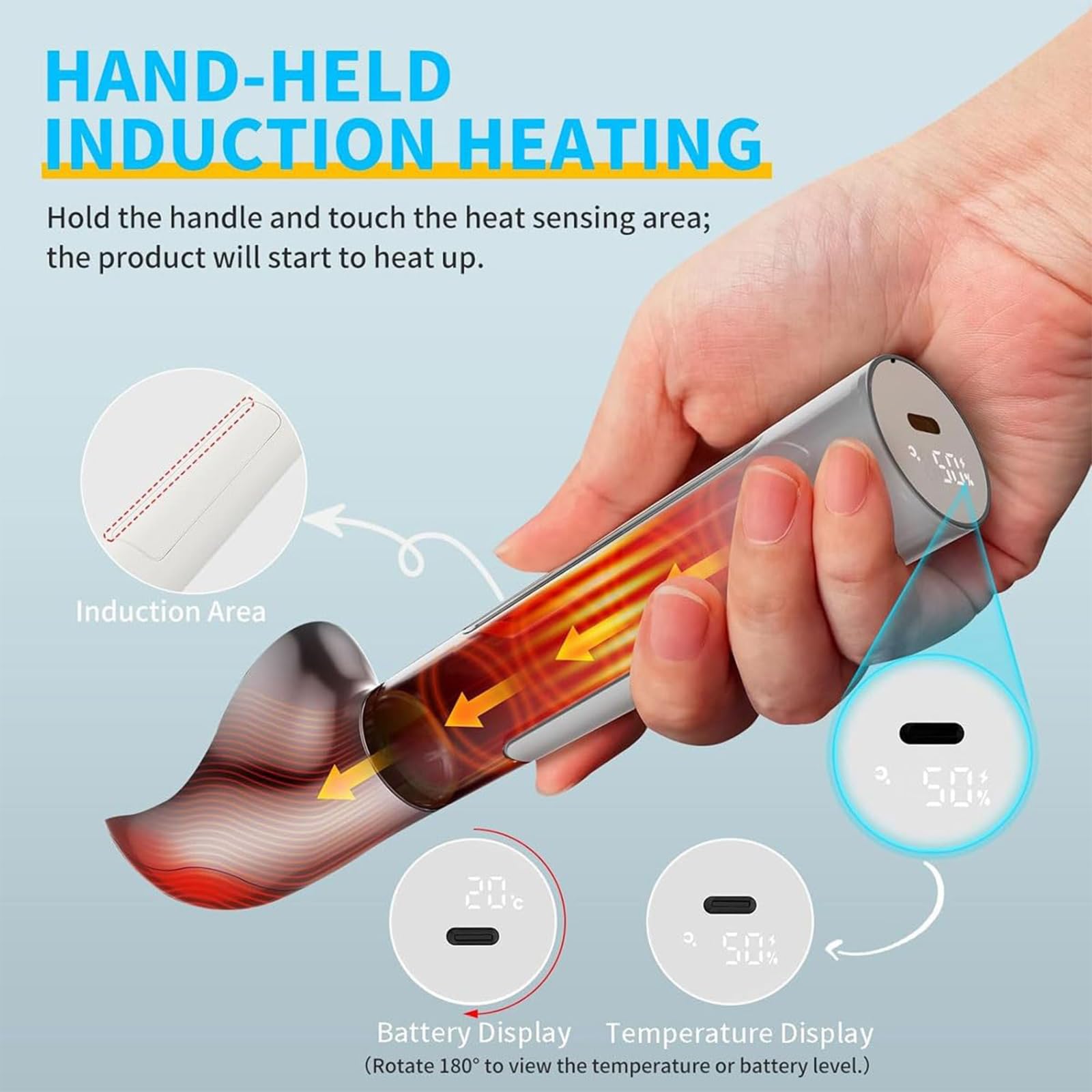 Cuillère à glace chauffante avec batterie rechargeable, écran LED, chauffe jusqu'à 70 °C, design étanche pour usage domestique et fêtes