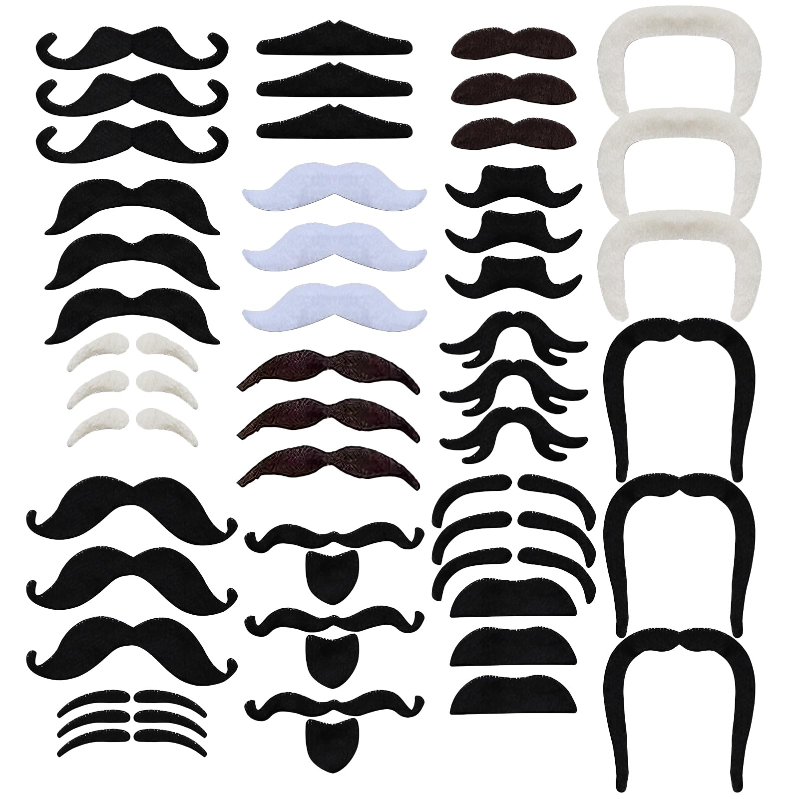 96Pcs Fake Moustache Fake Beard Stick on Moustache Self Adhesive Realistic Moustaches Kit, Moustache Fancy Dress for Masquerade Party Favor Birthday Party Costume and Performance