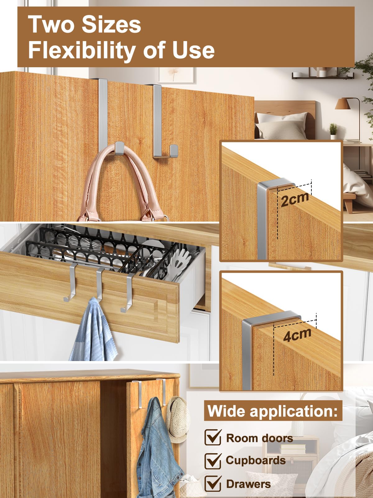 MOSUO Gancio per Porta, 10 Pezzi Porta Asciugamani Acciaio Inossidabile Porta Appendiabiti, Ganci Appendiabiti Per Camera Da Letto, Bagno, Cucina, Armadietto, Argento