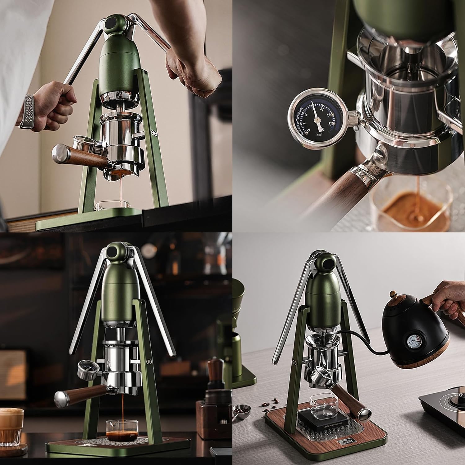 Cafetera portátil de prensa manual, máquina de espresso de palanca manual con cuenco para polvo, presión de extracción de 0 a 12 bares, capacidad de 80 ml para el hogar y exteriores