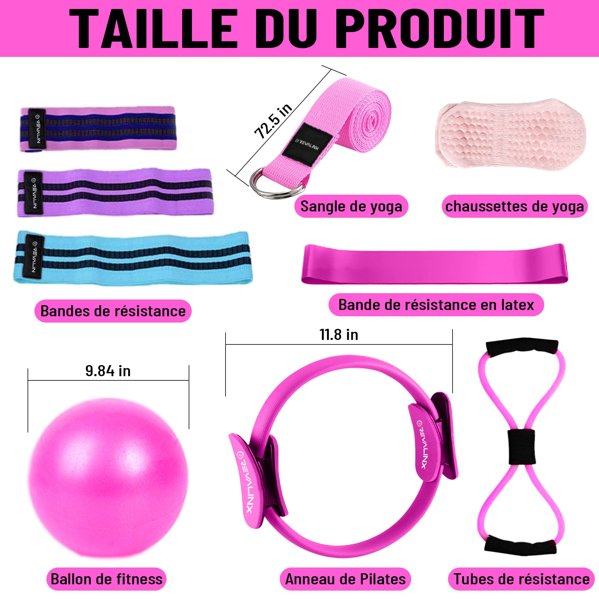 kit Pilates Maison, Ensemble Pilates Yoga Anneau de Pilates, Ballon de Yoga, Bandes de Résistance, Sangle, Chaussettes, Accessoires Pilates Femme, Pilates Reformer pour Sport à la Maison.