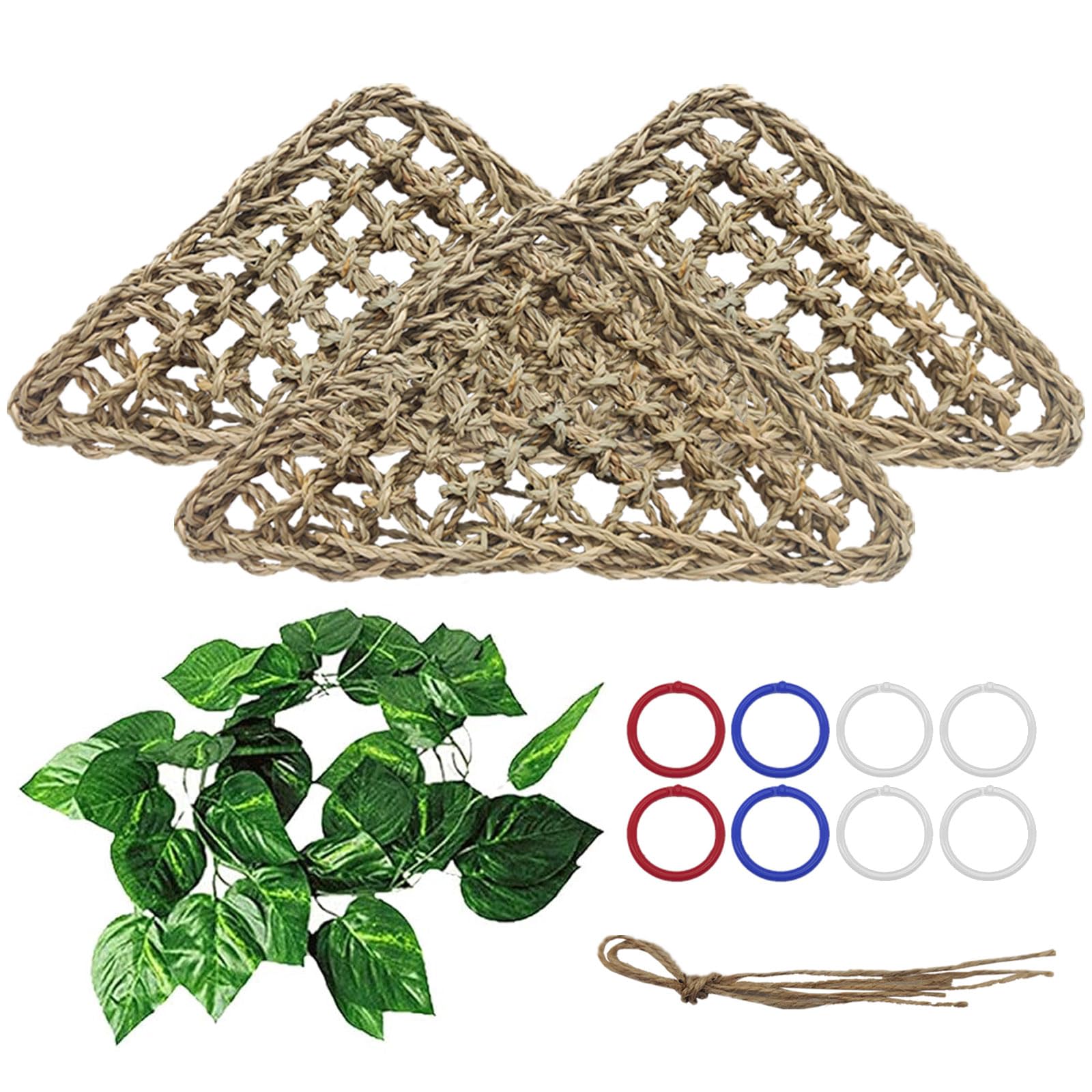 BNOSDM Bird Seagrass Mat, 3 PCS 7.1 x 7.1 Inches Parrot Natural Seagrass Woven Bird Net Hammock Mats Chew Toys Bird Hideout Cage Accessories for Lovebird Cockatiel Conure Budgie Hamster Rats