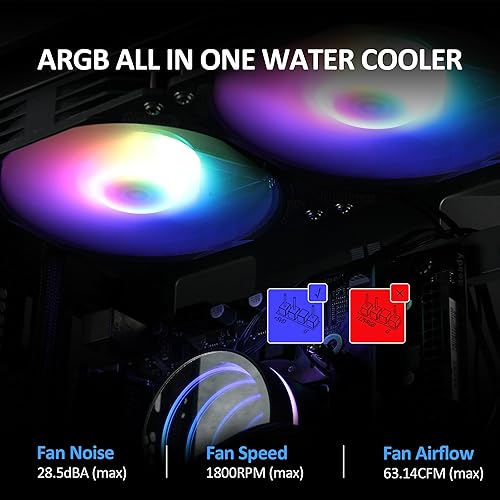 Miniatura 9 de Enfriador de CPU AIO de 4.724 in, enfriador líquido para Intel y AMD, sincronización ARGB PWM, bomba de espejo infinito, fácil instalación, solución