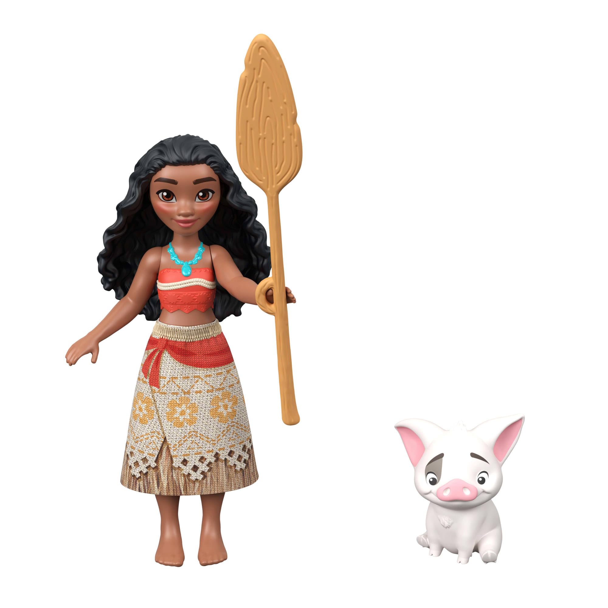 Mattel Disney Vaiana kleine Puppen im 3er-Set mit Vaiana, dem Halbgott Maui und Gramma Tala sowie dem Schwein Pua, Krabbenfigur und 2 Zubehörteilen, vom Film inspiriert, JLN21