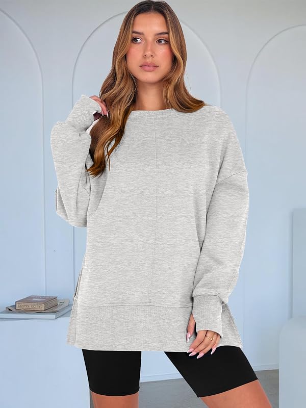 ANRABESS Women Oversized Sweatshirts Fall Outfits with Thumbhole Grey image 2