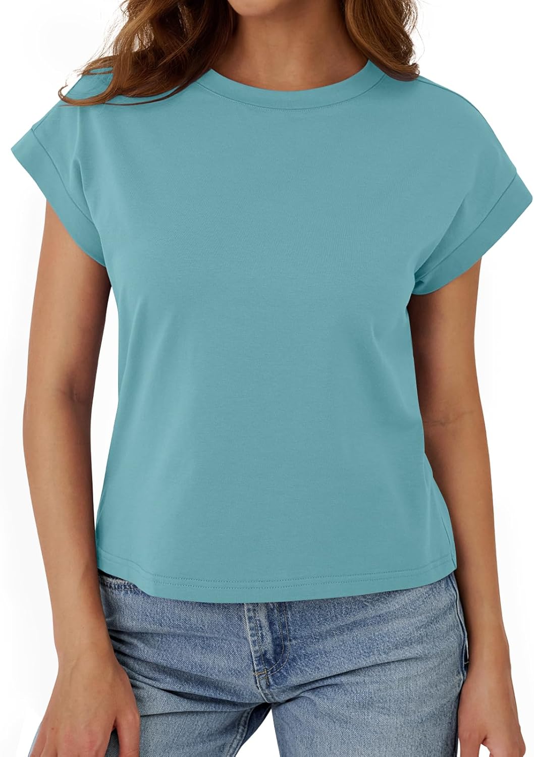 Womens Crop Tops Cap Sleeve T Shirts Cotton Crewneck Loose Fit Trendy Short Sleeve Tops for Women 2026 - Image 4
