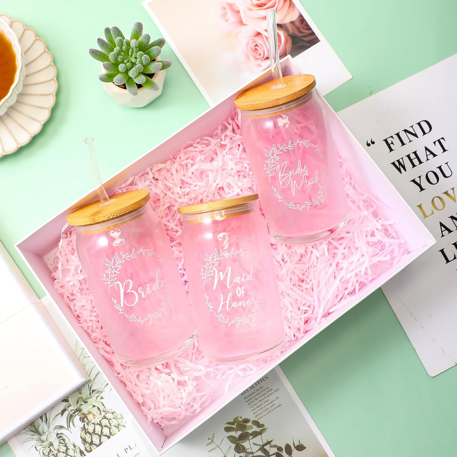 Tanlade 8 Pcs Bridesmaid Proposal Gifts 16 oz Glass Cups Maid of Honor Gift Mother of the Bride, Mother of the Groom, Matron of Honor Bridal Shower Gifts Tumbler Wedding Favors Bachelor Party Favors - Image 5